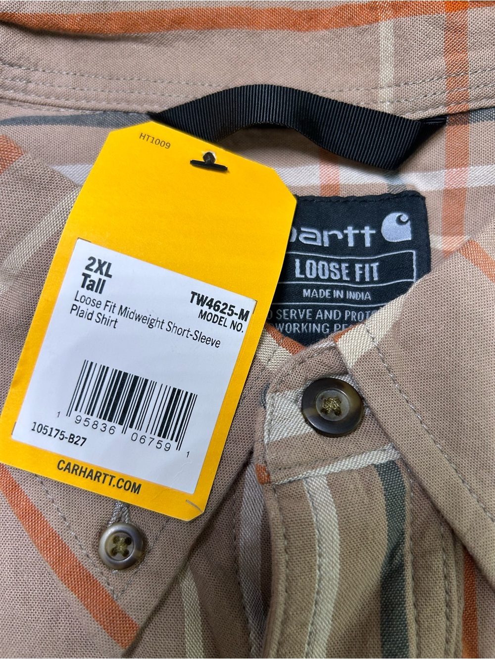 Carhartt Shirt Mens 2XL Tall Plaid Loose Fit Midweight Short Sleeve 105175-B27 - Picture 5 of 9